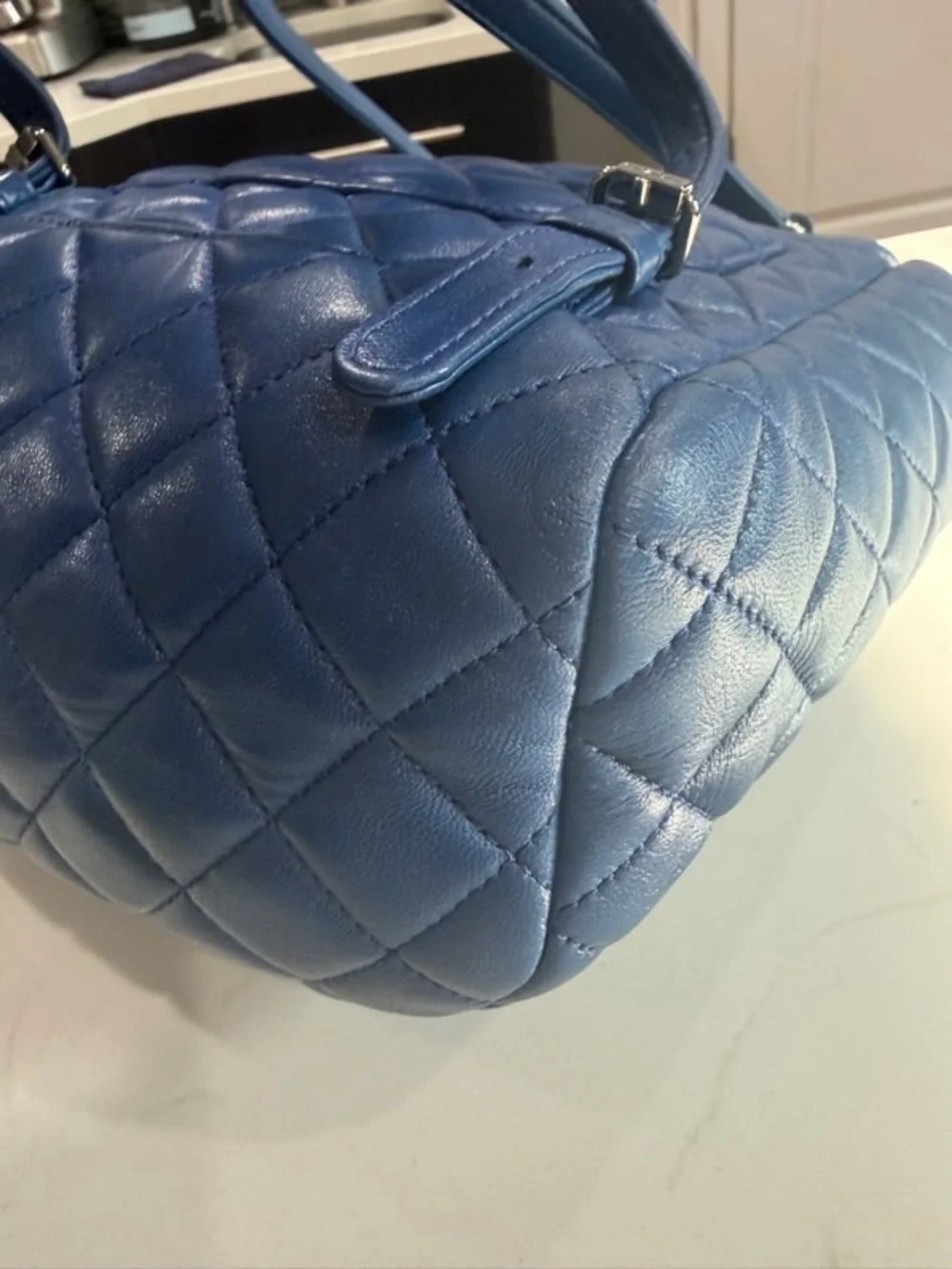 CHANEL Quilted Lambskin Backpack in Blue with Silver Hardware